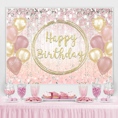 Lofaris Golden Pink And Glitter Balloon Happy Birthday Backdrop