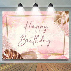 Lofaris Golden Rectangle Lines Leaves Pink Birthday Backdrop