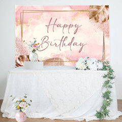 Lofaris Golden Rectangle Lines Leaves Pink Birthday Backdrop