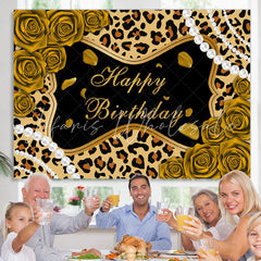 Lofaris Golden Rose Glitter Leopard Happy Birthday Backdrop