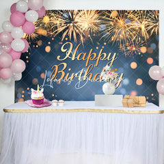 Lofaris Golden Sparks Blue Bokeh Happy Birthday Backdrop