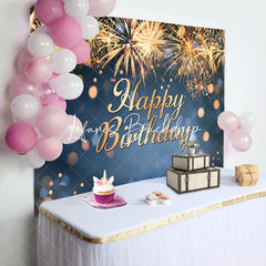 Lofaris Golden Sparks Blue Bokeh Happy Birthday Backdrop