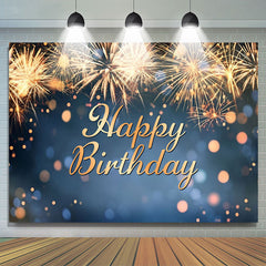 Lofaris Golden Sparks Blue Bokeh Happy Birthday Backdrop