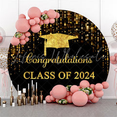 Lofaris Golen Black Glitter Simple Round Graduation Backdrop