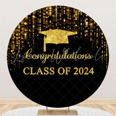 Lofaris Golen Black Glitter Simple Round Graduation Backdrop