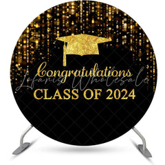 Lofaris Golen Black Glitter Simple Round Graduation Backdrop