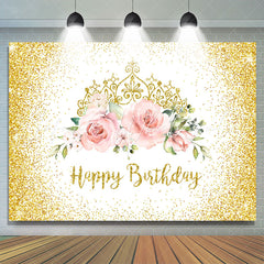 Lofaris Gorgeous Crowns and Roses Glod Bokeh Birthday Backdrop