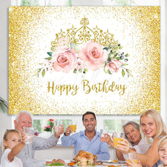 Lofaris Gorgeous Crowns and Roses Glod Bokeh Birthday Backdrop