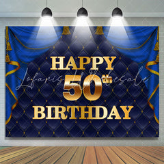 Lofaris Gorgeous Navy Blue Golden Happy 50Th Birthday Backdrop