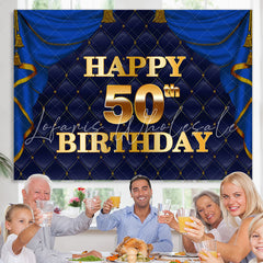 Lofaris Gorgeous Navy Blue Golden Happy 50Th Birthday Backdrop