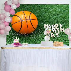 Lofaris Grass Basketball Happy Birthday Backdrop For Boy