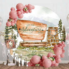 Lofaris Grass Tree Mountains Round Baby Shower Backdrop