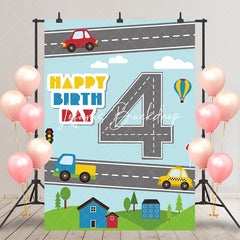 Lofaris Grassland House Road Blue Sky 4th Birthday Backdrop