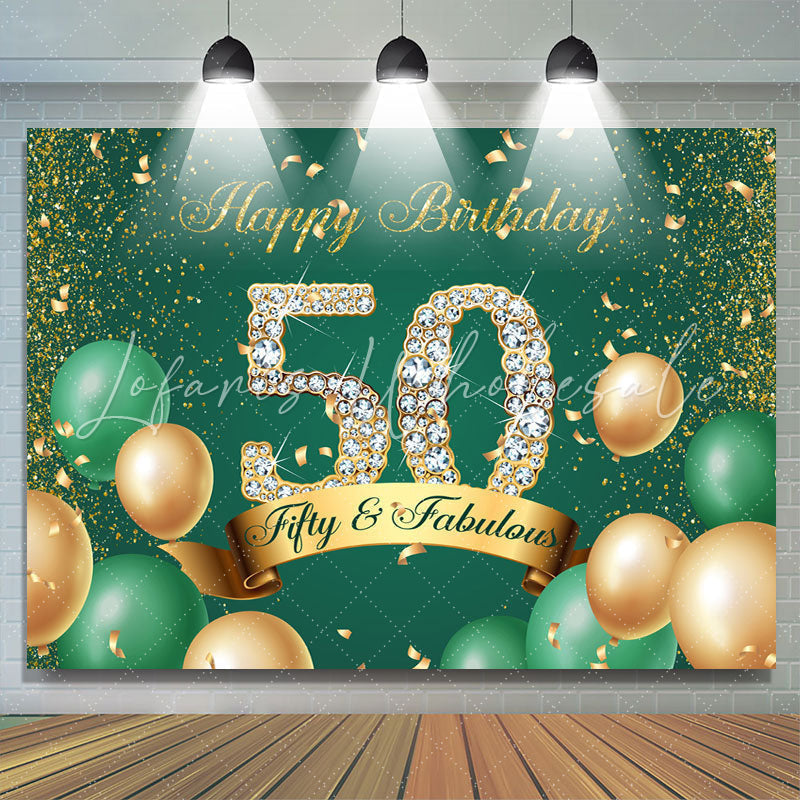 Lofaris Green and Gold Balloon Glitter 50Th Birthday Backdrop