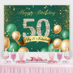 Lofaris Green and Gold Balloon Glitter 50Th Birthday Backdrop