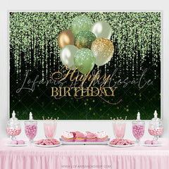 Lofaris Green And Gold Glitter Balloons Happy Birthday Backdrop