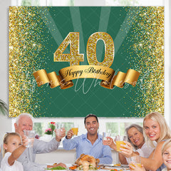 Lofaris Green and Golden Bokeh Happy 40th Birthday Backdrop