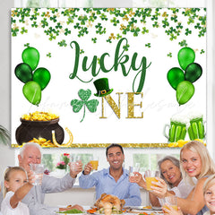 Lofaris Green Balloons And Clover Lucky One Birthday Backdrop