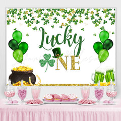 Lofaris Green Balloons And Clover Lucky One Birthday Backdrop