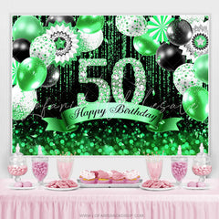 Lofaris Green Black Balloons Glitter 50th Birthday Backdrop