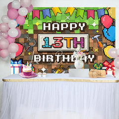 Lofaris Green Brown Pixel Games Gifts 13th Birthday Backdrop