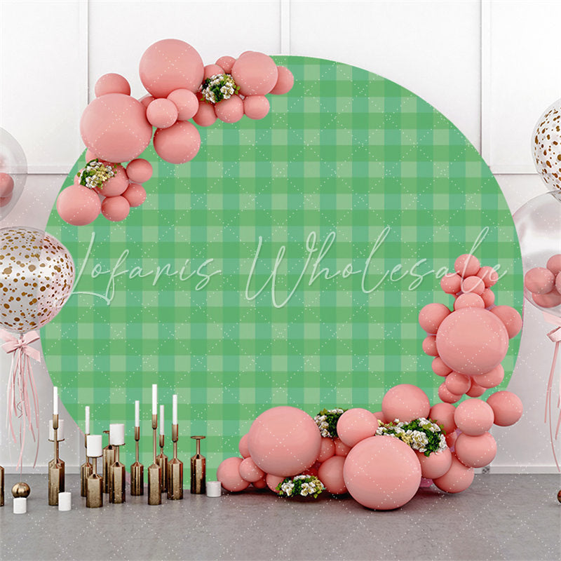 Lofaris Green Checkered Pattern Round Birthday Party Backdrop