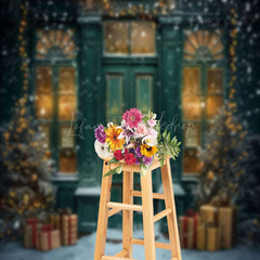 Lofaris Green Door Tree Gift Winter Snowy Christmas Backdrop