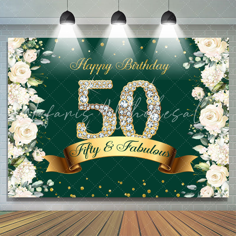 Lofaris Green Floral And Glitter Happy 50Th Birthday Backdrop