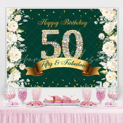 Lofaris Green Floral And Glitter Happy 50Th Birthday Backdrop