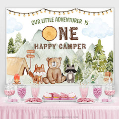 Lofaris Green Forest Adventure Animal 1st Birthday Backdrop