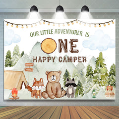 Lofaris Green Forest Adventure Animal 1st Birthday Backdrop