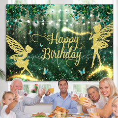 Lofaris Green Forest And Glitter Fairy Happy Birthday Backdrop