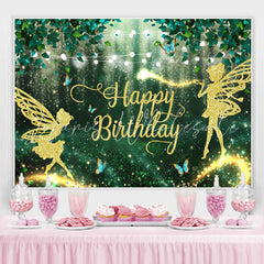 Lofaris Green Forest And Glitter Fairy Happy Birthday Backdrop