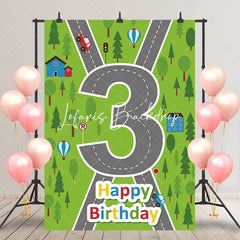 Lofaris Green Forest Cross Road Happy 3rd Birthday Backdrop