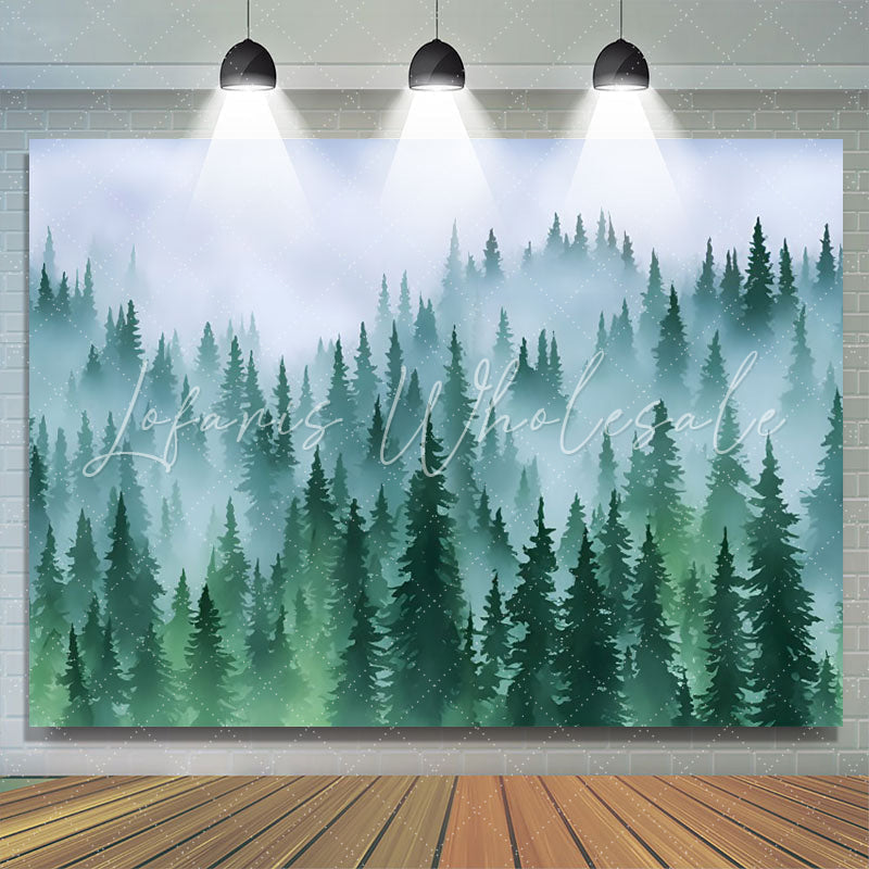 Lofaris Green Forest Fog Pine Tree Birthday Party Backdrop