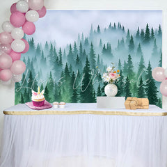 Lofaris Green Forest Fog Pine Tree Birthday Party Backdrop