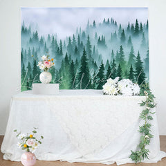 Lofaris Green Forest Fog Pine Tree Birthday Party Backdrop