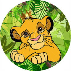 Lofaris Green Forest Round Cartoon Lion Happy Birthday Backdrop