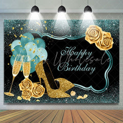 Lofaris Green Frame Shiny Roses Birthday Celebration Backdrop