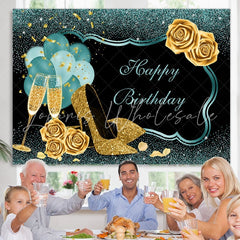 Lofaris Green Frame Shiny Roses Birthday Celebration Backdrop