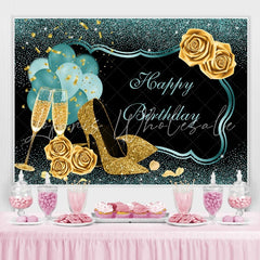 Lofaris Green Frame Shiny Roses Birthday Celebration Backdrop