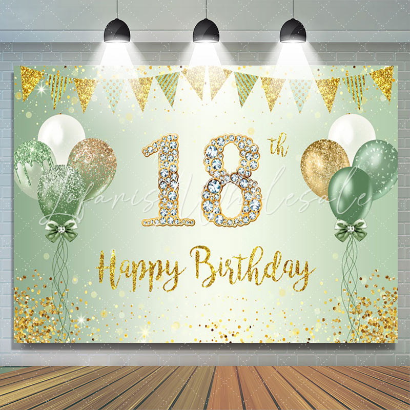 Lofaris Green Glitter Balloon Flag 18th Birthday Backdrop