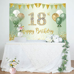 Lofaris Green Glitter Balloon Flag 18th Birthday Backdrop