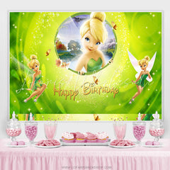 Lofaris Green Glitter Fairy Blond Girl Happy Birthday Backdrop