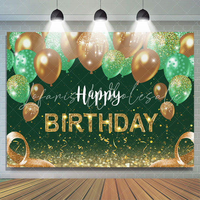 Lofaris Green Gold Balloon Shiny Happy Birthday Backdrop