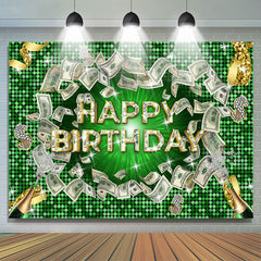 Lofaris Green Gold Diamond Dollar Cash Happy Birthday Backdrop