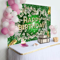 Lofaris Green Gold Diamond Dollar Cash Happy Birthday Backdrop