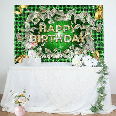 Lofaris Green Gold Diamond Dollar Cash Happy Birthday Backdrop