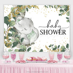 Lofaris Green Gold Leaves Elephant Baby Shower Backdrop