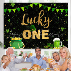 Lofaris Green Grass And Gold Lucky One Happy Birthday Backdrop